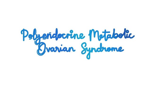 Polyendocrine Metabolic Ovarian Syndrome One line continuous animated typography intro outro animation video, hand drawn calligraphy lettering monoline vintage hand drawing blue type on white backgrou