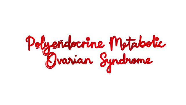 Polyendocrine Metabolic Ovarian Syndrome One line continuous animated typography intro outro animation video, hand drawn calligraphy lettering monoline vintage hand drawing red type on white backgroun