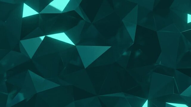 Teal Abstract Geometric Background with Moving Triangular 3D Mesh