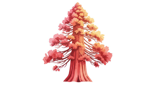 Red giant sequoia tree with vibrant pink and orange foliage