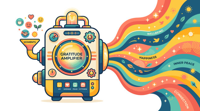Gratitude Amplifier Machine Concept Illustration with Colorful Waves