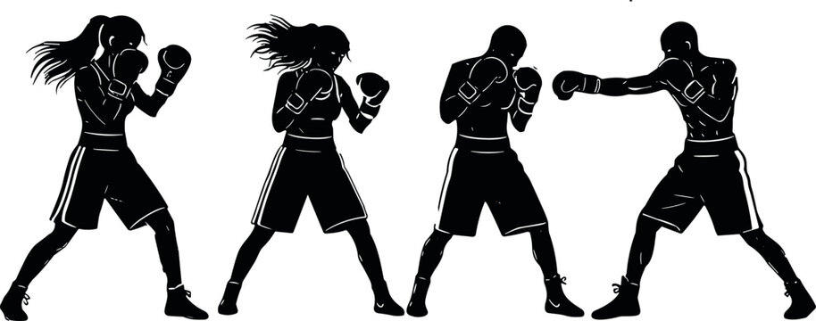 Boxers demonstrating punching techniques in fighting stance