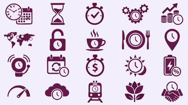 Comprehensive collection of time, calendar, and scheduling flat icons set