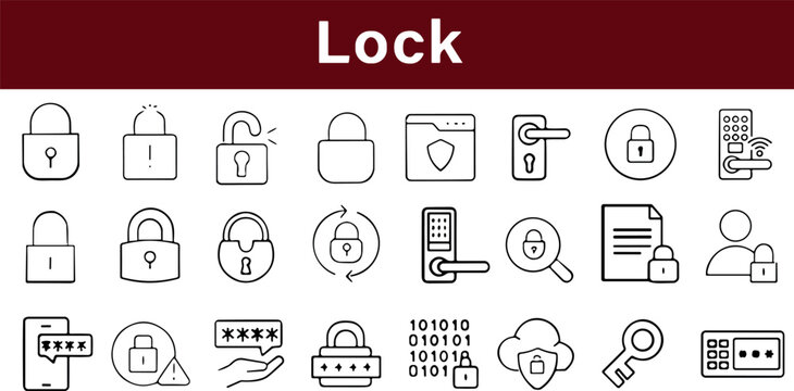 Set of 30 modern security and lock icons in minimalist style