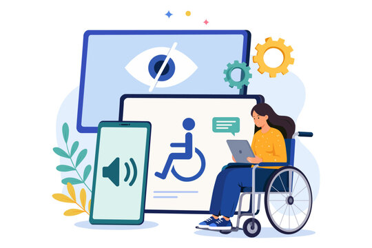 Digital accessibility web user interface design for disabled wheelchair user vector illustration