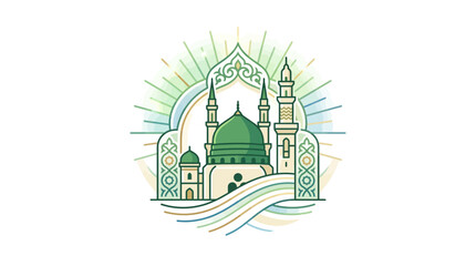 Fototapeta premium Stylized Islamic Mosque Illustration with Radiant Sunburst