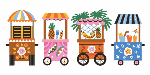 Fototapeta premium Tropical Beach Food Carts Colorful Vector Illustration