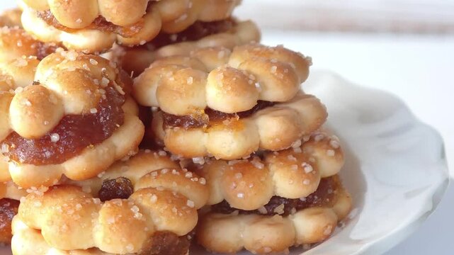 Bread with pineapple jam filling on a plate.