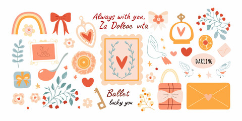 Floral ornament and romantic object vector illustrations pastel colors © Bibhas
