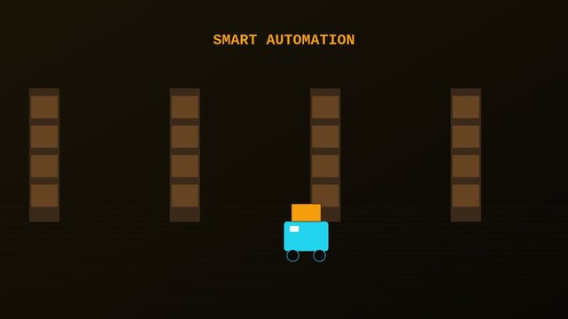 Smart automation warehouse robot moving package flat 2 d animation logistics