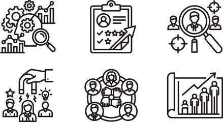 Fototapeta premium Set of modern business and technology line icons for digital management and operations.