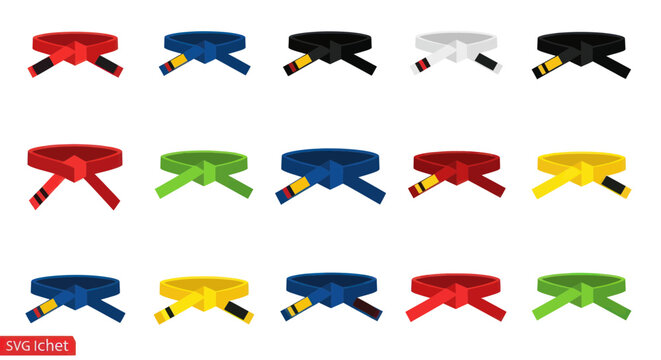 Martial arts rank belts in various colors representing skill levels