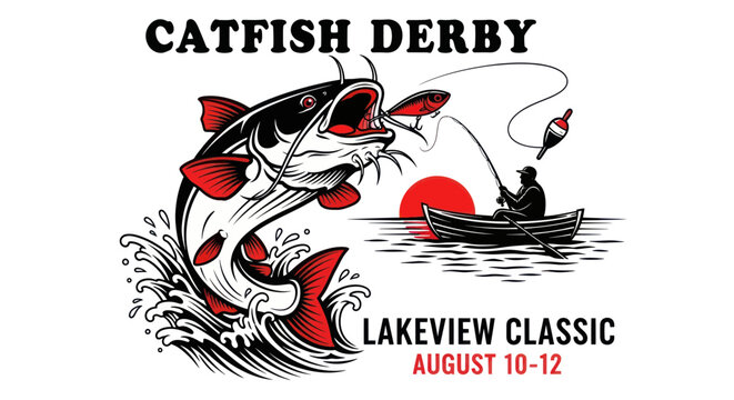 Catfish jumping out of water for fishing tournament derby