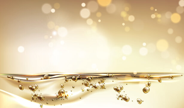 Abstract gold background with sparkles and bubbles. Abstract yellow glitter background with bokeh and light effect for decoration, banner design, yellow bokeh blur