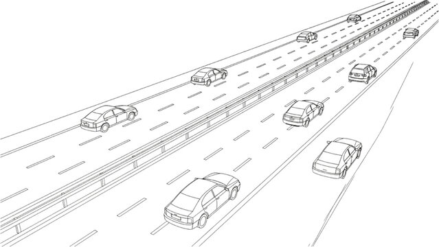 2D AutoCAD Vector illustration of cars driving on a highway