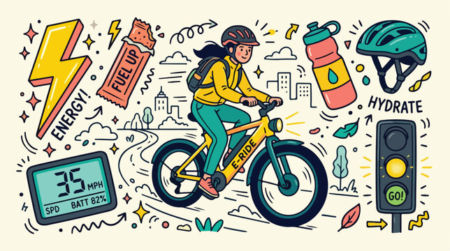 Woman Riding Bicycle Wearing Backpack.