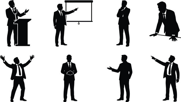 Marching band drum major and parade leader silhouette set