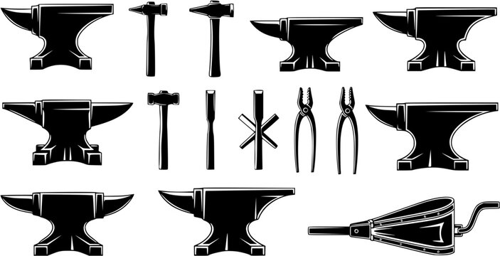 Vintage anvil Icon for blacksmith, blacksmith tools isolated on white background, Vector illustration.