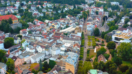 Obraz premium Panoramic aerial view of the old town beside the city Baden-Baden in Germany, Baden-Württemberg on a sunny day in Spring