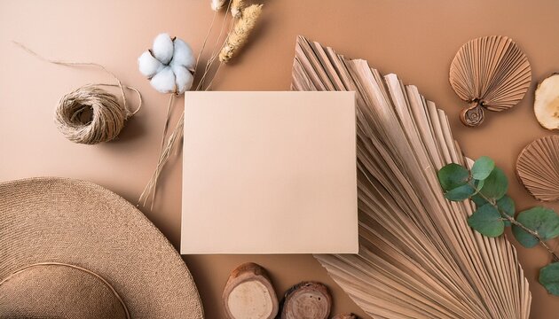 boho chic botanical rustic flatlay for your product mockup scene creator text background copy space calm and serene