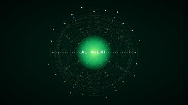 Ai agent digital interface hud with rotating data network and glowing core animation