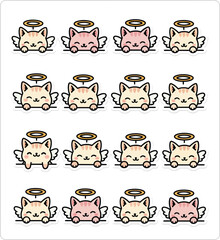 Fototapeta premium Cute angel cat illustration with wings and halo on white background