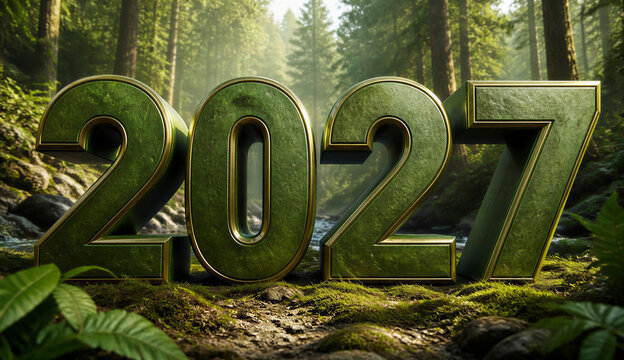 The number 2027 formed by trees, resembling a forest landscape, symbolizing growth and nature.