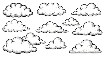 Collection of sketchy hand drawn clouds with ink shading © milano