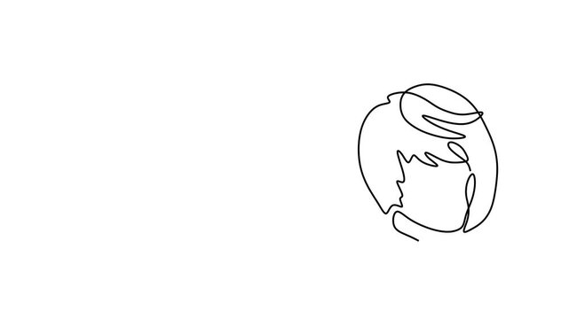 Animated self drawing of continuous line draw of  Line Art Portraits Minimalist Female Hair Styles.     Full length one line animation. 4K