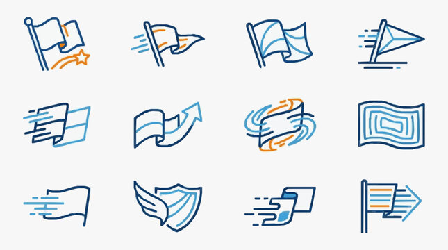 Creative Flag and Motion Inspired Icons for Dynamic Visual Communication and Branding with high professional line art symbols for modern creative design and digital branding projects