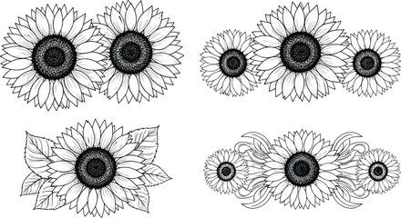 Sunflower vector hand drawn sketch illustrations set isolated on white background for greeting card and wedding designs © MdShahadot