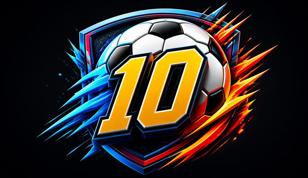  A blue and yellow soccer ball featuring the number ten prominently displayed on its surface.