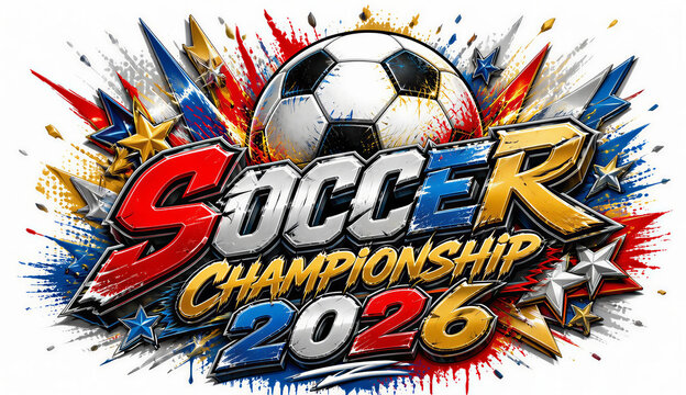Logo of the 2026 soccer championship featuring a stylized soccer ball and vibrant colors representing the event.
