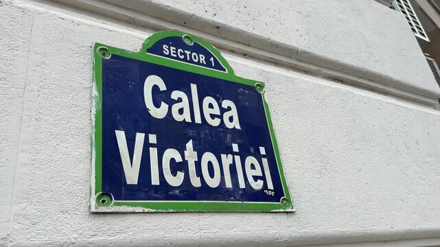 Calea Victoriei Street Sign on Building in Bucharest, Romania