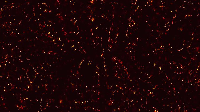 Red fire motion magma background. The fire of hell view of active volcano. Shining orange lava blasting out of the volcanic. Red hot lava rocks with waves. Aerial view of burning fire boils.