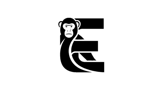 Monkey face integrated into bold letter E design.