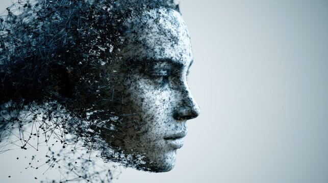 Fragmented Human Face Profile in Abstract Digital Art
