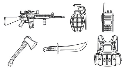 Military tactical gear and survival equipment icon collection © mirzal