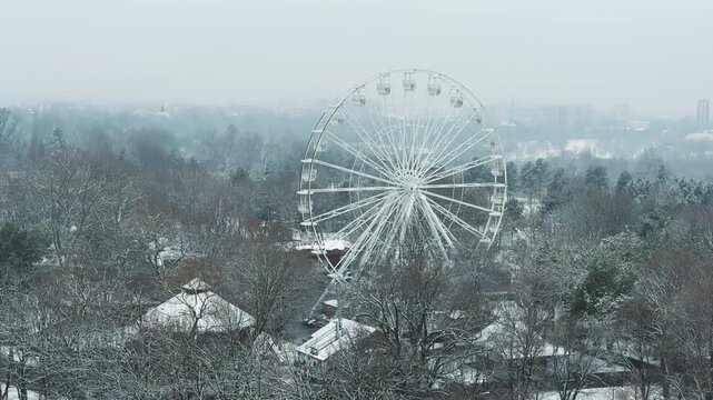 Panoramic Aerial View of Ferris Wheel in Bucharest's Tineretului Park, Winter