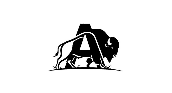 Black and white buffalo and letter A logo design.
