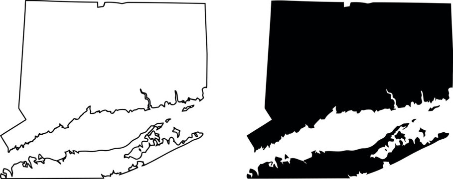Black and white map outline of connecticut state in the united states of america