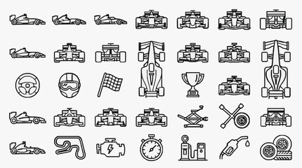 Naklejka premium Elegant Collection of Minimalist Racing and Automotive Maintenance Icons for Designers and Engineers