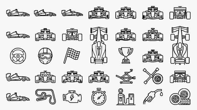 Elegant Collection of Minimalist Racing and Automotive Maintenance Icons for Designers and Engineers