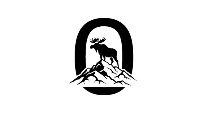 Majestic Moose Silhouette on Mountain Peak Logo Design.