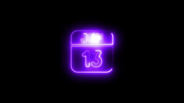 Neon purple june 13 calendar date glowing animation