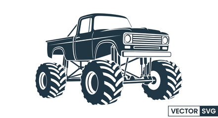 Vintage monster truck silhouette with large wheels © rehan