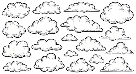 Obraz premium Fluffy hand drawn cloud collection for sky and nature designs