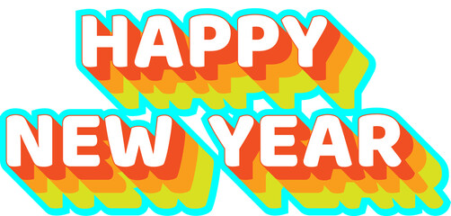 Fototapeta premium Happy New Year Typography With Retro Style Orange Yellow Outline