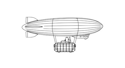 Vintage Airship Outline Drawing, Retro Dirigible Blimp Illustration © Nurul