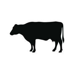 Obraz premium Black Silhouette Cow Farm Animal Side View Simplified